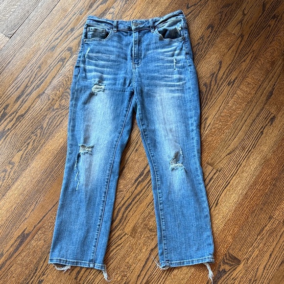 Distressed Junior 7 Blue Straight Distressed Leg Jeans - Picture 1 of 5